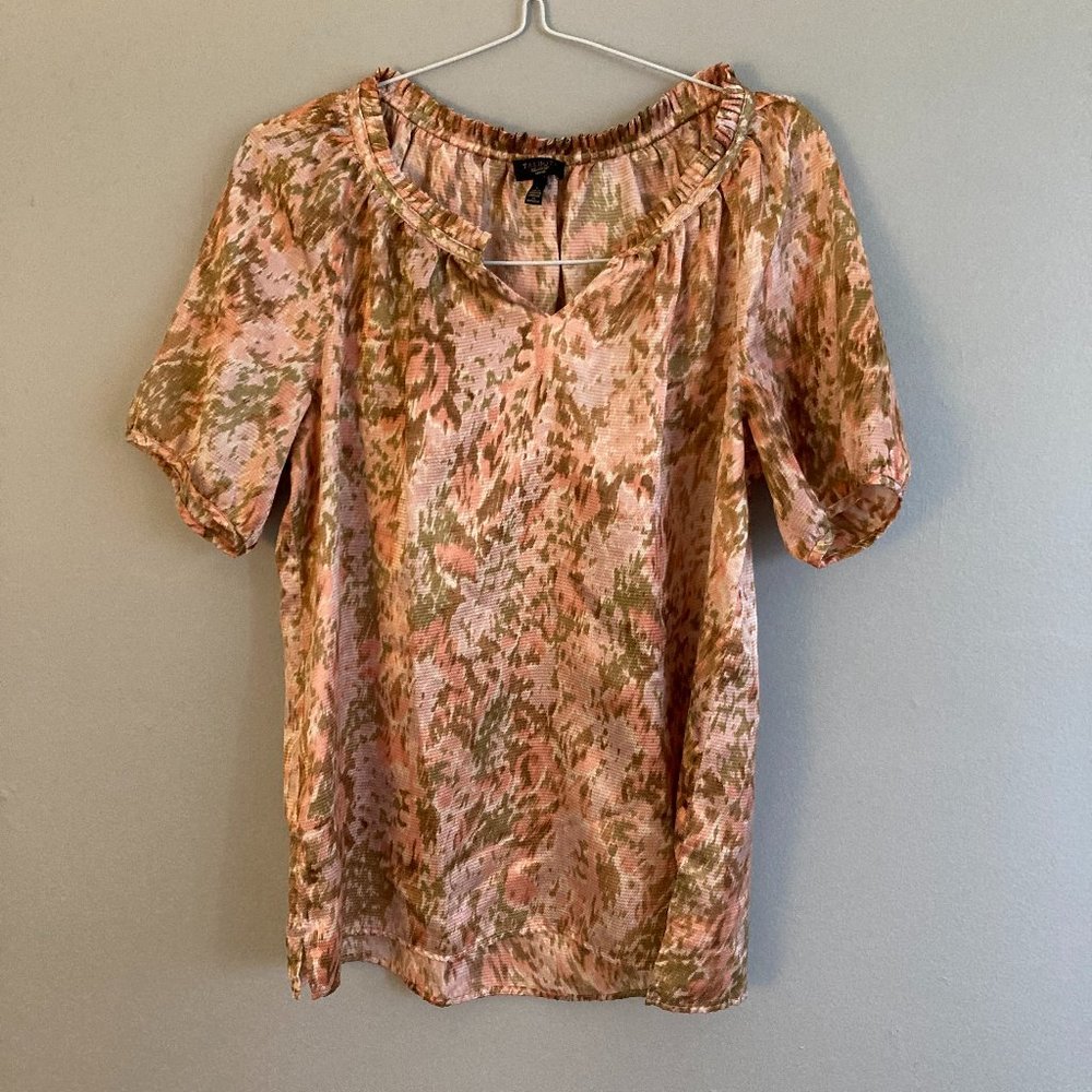 Talbots petites orange green Patterned Blouse Size Large